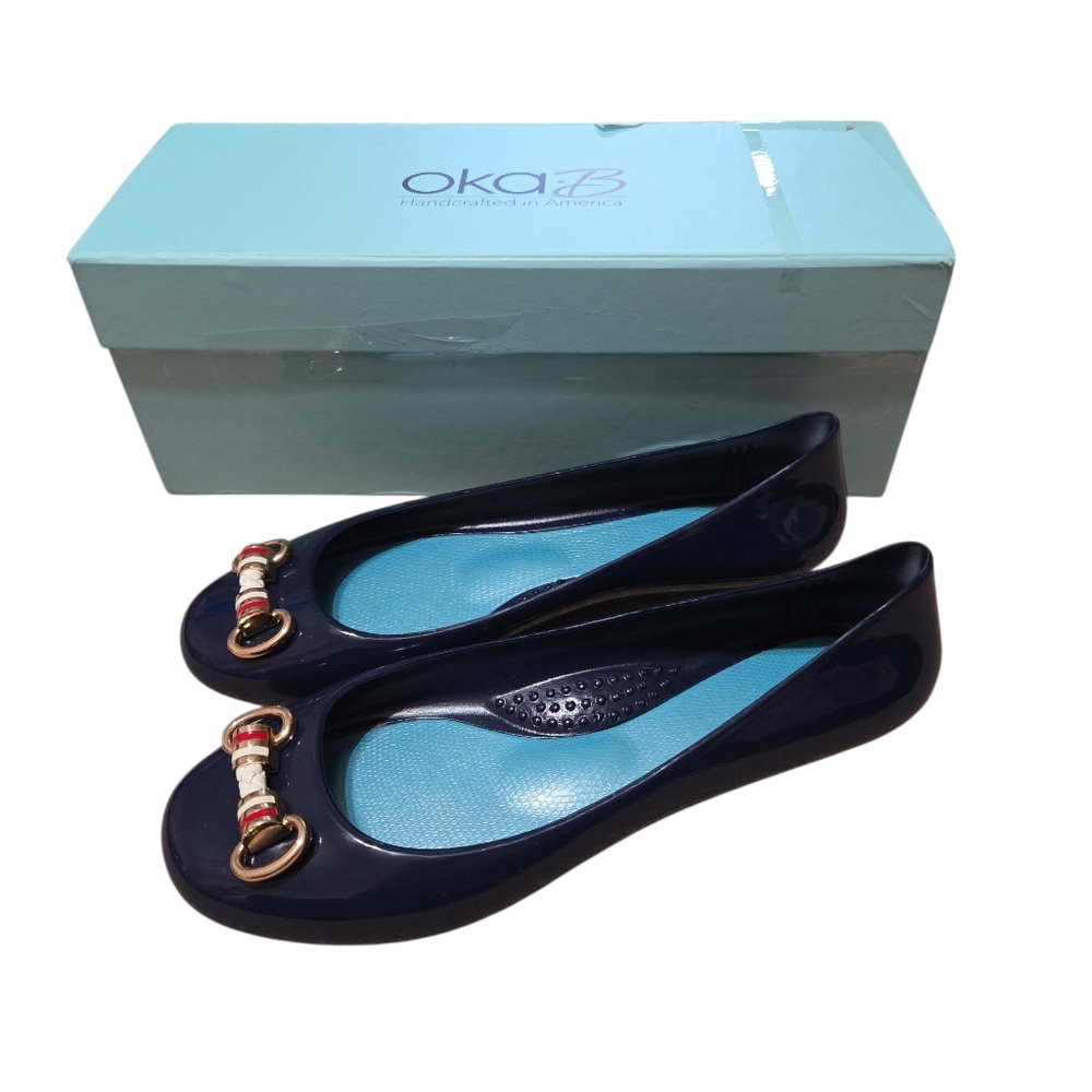 OKA b. Jane New Women's Dark Blue Sapphire Flats with Gold Nautical Accents 7‎